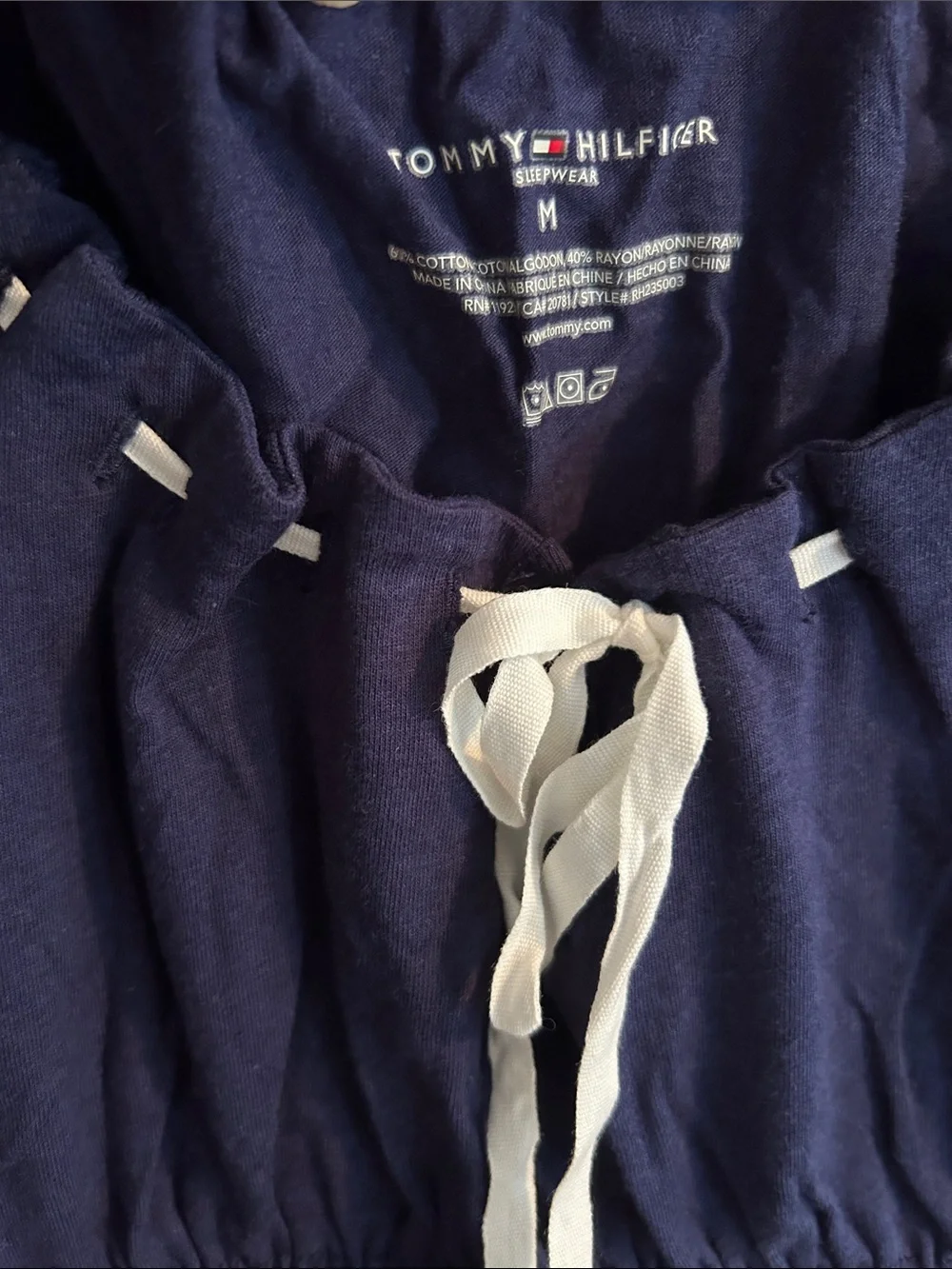 Tommy Hilfiger Navy Top and White Floral Pajama Pants Set